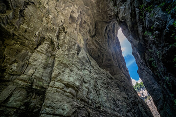 Fototapeta na wymiar Natural rocky arch fissure in Wulong National Park