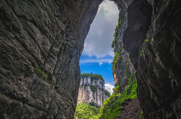 Natural rocky arch fissure in Wulong National Park