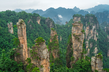 Landscape of Stone Tianzi Mountain pillars in Zhangjiajie