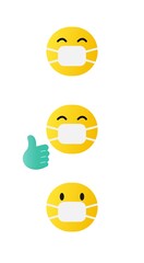 Emoji with mask, face covering emoticon vector set isolated blank background.