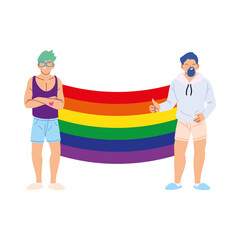 men cartoons with lgbti flag vector design