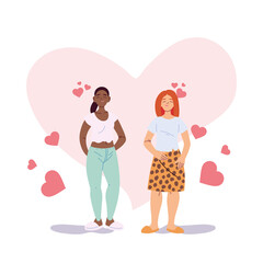 lgtbi women cartoons with hearts vector design