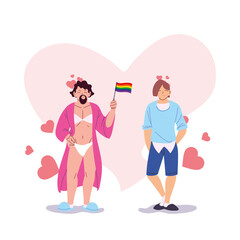 lgtbi men cartoons with hearts and flag vector design