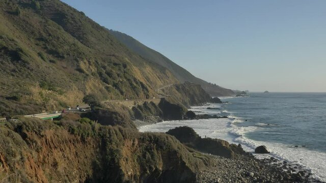 Zoom in road in Big Sur Highway nr 1 California West Coast