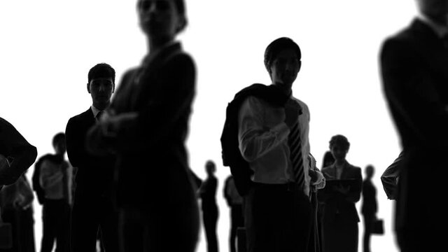 並ぶ大勢の人のシルエット　ループアニメーション