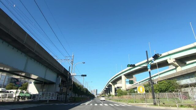 Driving video on a sunny day. Japanese National Route 357