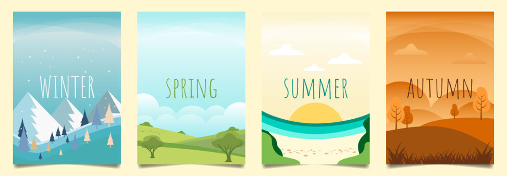 Flat design, Illustration set season element or flowers background, winter, spring, summer, autumn, banner, cover, templates, posters. Nature abstract minimal modern. Holiday banner fyer design.