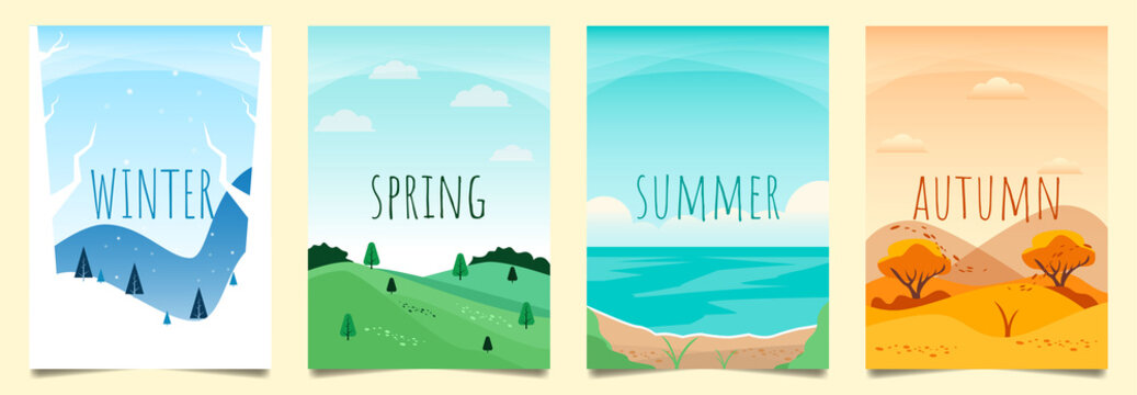 Flat design, Illustration set season element or flowers background, winter, spring, summer, autumn, banner, cover, templates, posters. Nature abstract minimal modern. Holiday banner fyer design.