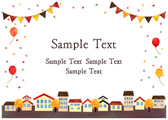 秋の街並_風景_水彩フレーム