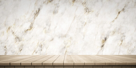Colorful wooden platform background: marble wall.

( 3D rendering computer digitally generated illustration.)