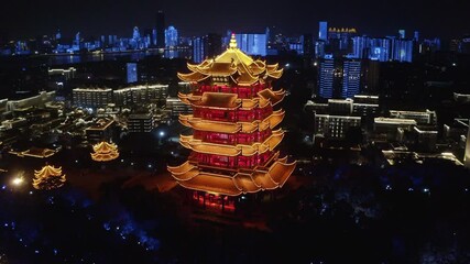 Wuhan China drone yellow crane tower rotating shot