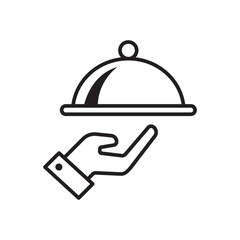 Hand with tray, serving food, waiter icon vector illustration. Line style design.