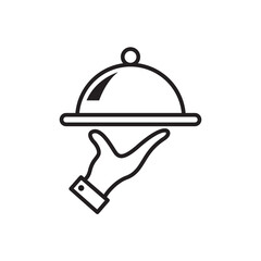 Hand with tray, serving food, waiter icon vector illustration. Line style design.