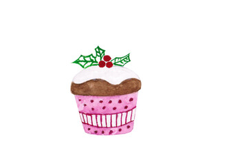 watercolor Christmas cake, Isolate on white background