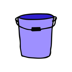 Cute purple bucket. Vector doodle element for design. Garden tool.