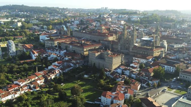 Santiago de Compostela, city of Galicia,Spain.  Aerial Drone Video