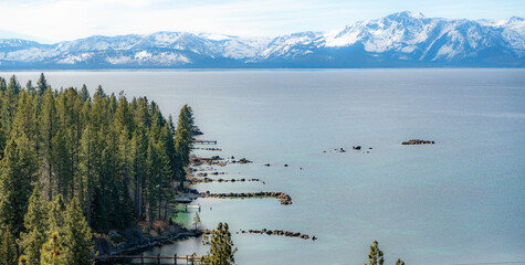 small piers off the Lake Tahoe shore