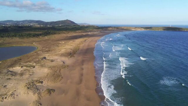 Beautiful waves in beach of Galicia,Spain. Aerial Drone Video