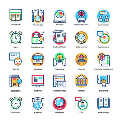 Flat Design Vector Icons of Education Theme
