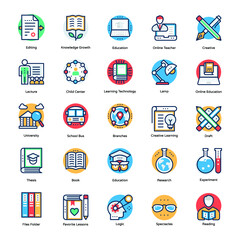Collection Of School and Education Flat Icon 
