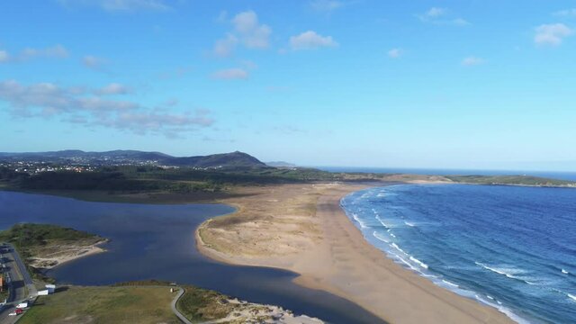 Beautiful beach in Galicia,Spain. Aerial Drone Video