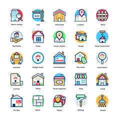 Real Estate Flat Vector Icons Set