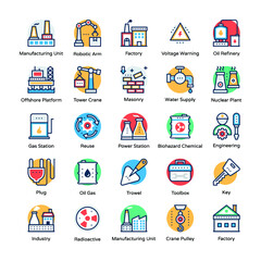 Industrial and Construction Flat Icons Set 