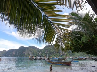 Long tail boat stop in the island.