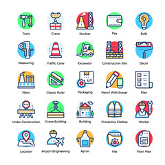 Industrial and Construction Flat Icons Pack 