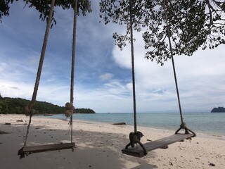 Vacation And swings by the sea