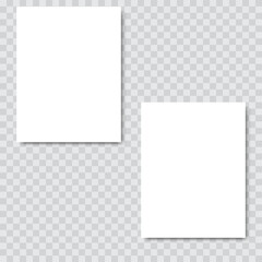 Blank white paper banner sheets with soft shadow. Vector.