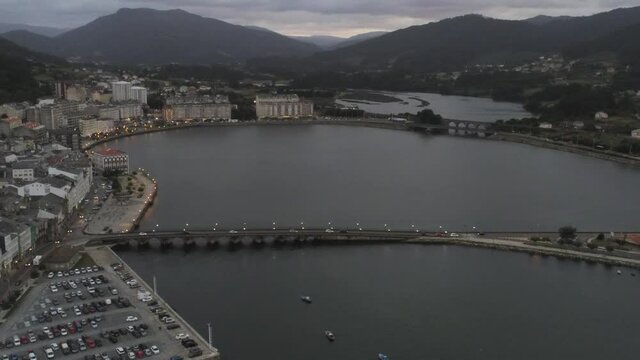 Aerial view in coastal village of Viveiro. Galicia.Spain. Drone Footage
