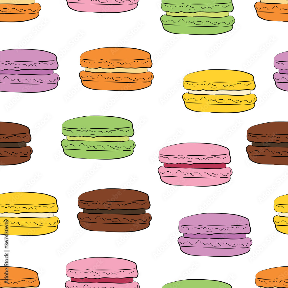 Poster seamless pattern with colorful macaroon cookies