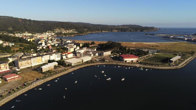 Aerial view in coastal village of Viveiro. Galicia.Spain. Drone Footage