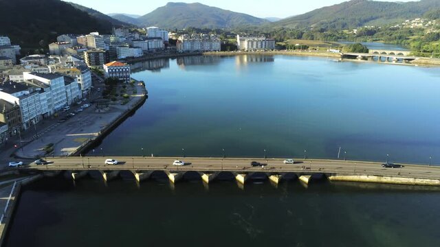 Aerial view in coastal village of Viveiro. Galicia.Spain. Drone Footage