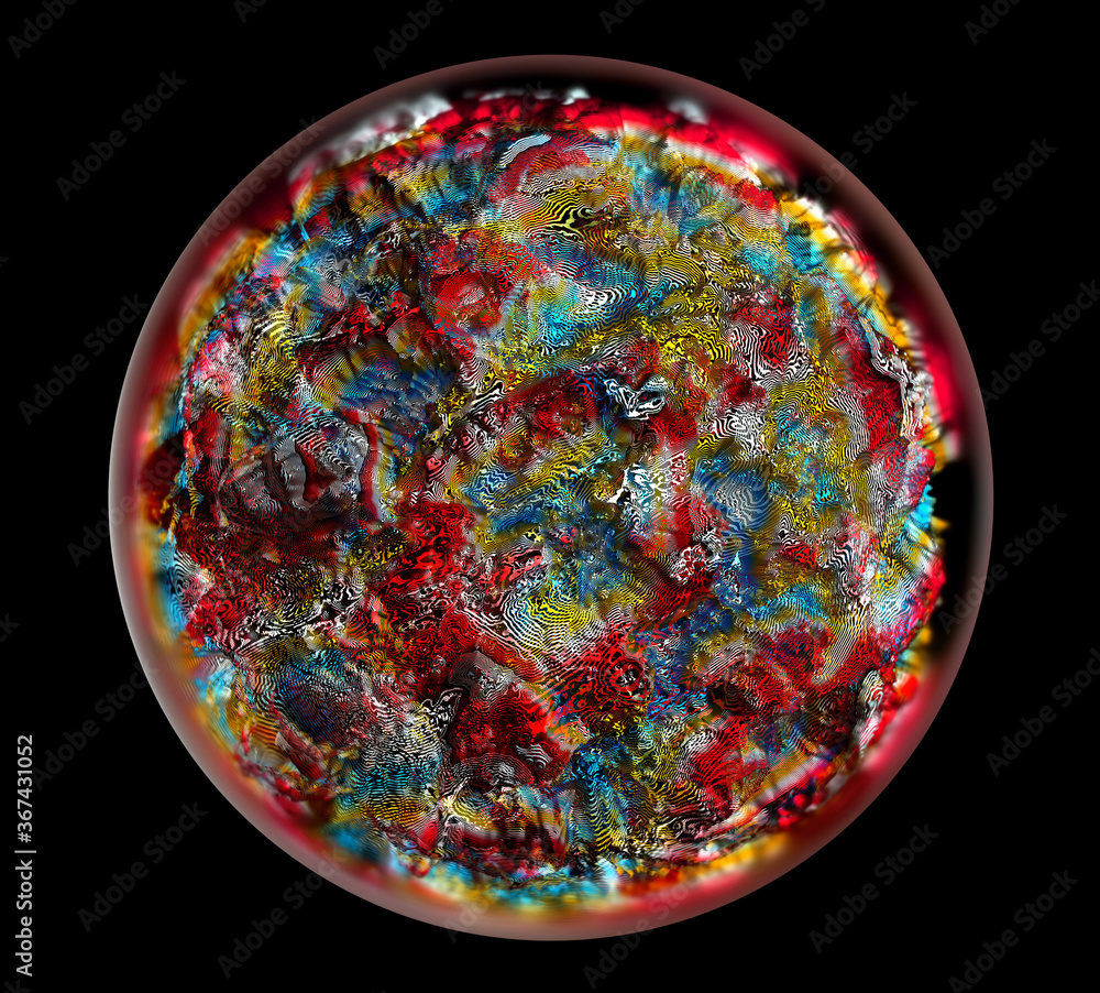 Sticker 3d render of abstract art of surreal 3d planet earth or coral reef in organic curve round wavy lines