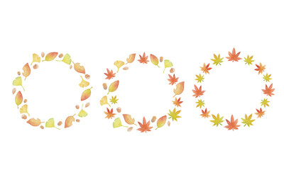 【ベクター】水彩秋素材(丸枠型)