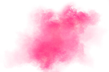 Fototapeta premium Pink dust splatter on background.Pink powder explosion on white background.