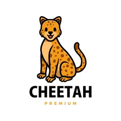cute cheetah leopard cartoon logo vector icon illustration