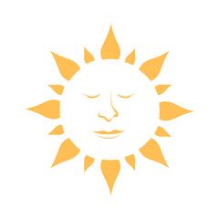 sun logo vector with smile relaxing face icon in meditation style theme illustrations