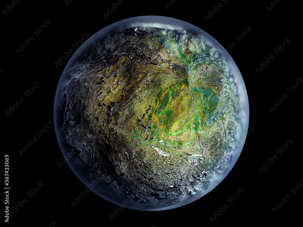 Wall mural 3d render of abstract art of surreal planet earth or asteroid or geology stone with rough texture su