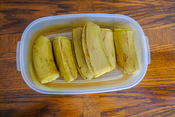 Cooked Nigerian Boiled plantain ready to eat