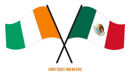 Ivory Coast and Mexico Flags Crossed And Waving Flat Style. Official Proportion. Correct Colors.