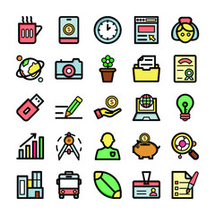 School and Education Colored Flat Vector Icons Set