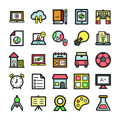 Modern Education and School Flat Vector Icons Set 