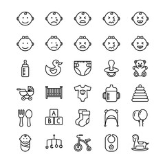 Baby outline icon set 