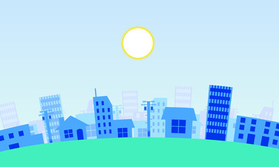 シンプルでアニメ風なベクターの街なかの背景イラスト お昼版 超望遠レンズver