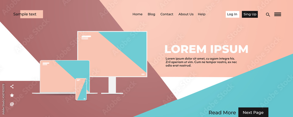 Poster set computer monitor laptop and smartphone with colored screens realistic mockup gadgets and devices