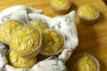 Fresh Homemade Pumpkin Cake with slice almond