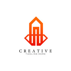 Unusual geometric letter A, Architecture orange logo template